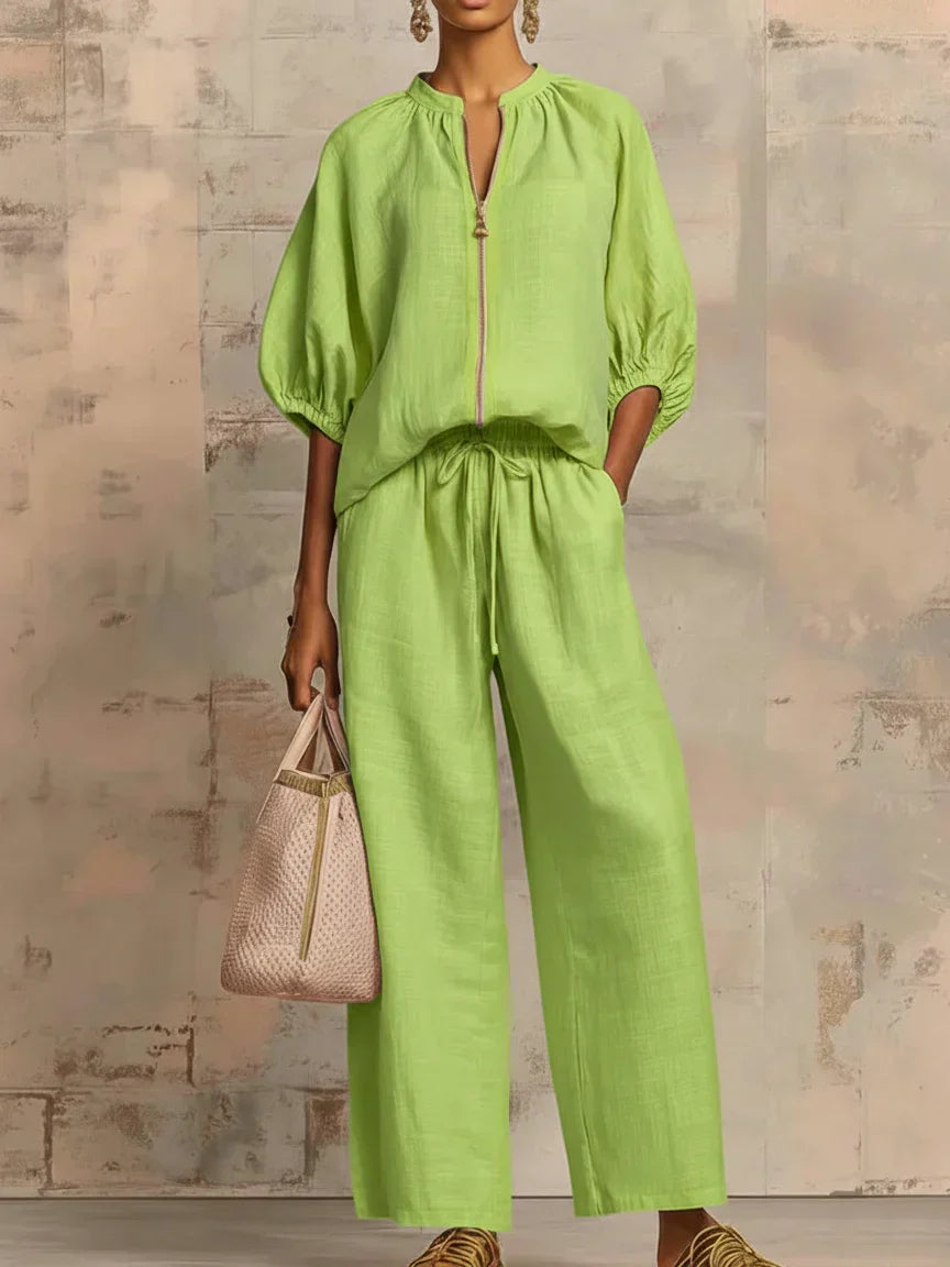 Completo da Donna a Due Pezzi con Camicia Rilassata e Pantaloni Ampi