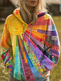 Felpa con cappuccio bohémien patchwork multicolore donna