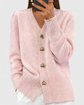 Cardigan da Donna in Maglia Morbida con Scollo a V e Bottoni Dorati a Cuore | Maglione Aperto a Maniche Lunghe con Polsini e Fondo a Costine