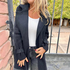 Cappotto lungo doppiopetto con maniche in maglia a trecce donna
