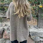 Cappotto lungo doppiopetto con maniche in maglia a trecce donna