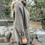 Cappotto lungo doppiopetto con maniche in maglia a trecce donna