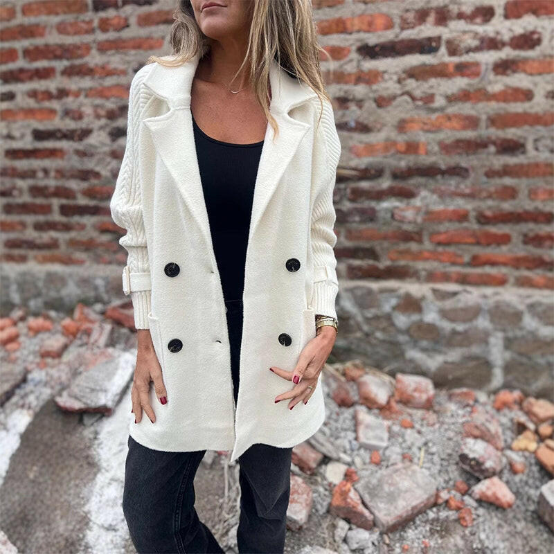 Cappotto lungo doppiopetto con maniche in maglia a trecce donna