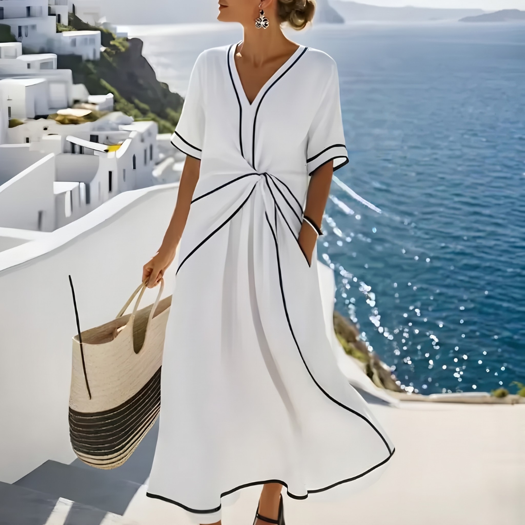 Abito Elegante da Donna con Drappeggio in Vita | Scollo a V Fluido