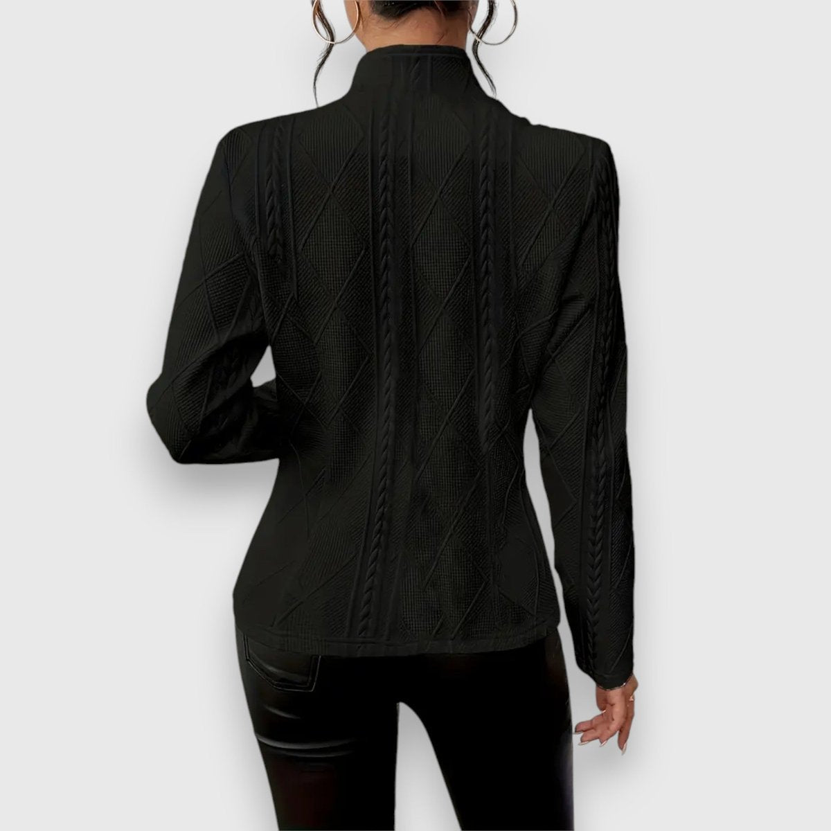 Cardigan da Donna in Maglia Testurizzata con Collo Rialzato e Bottoni | Giacca Aperta a Trecce e Rombi Sagomata
