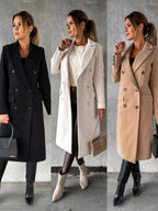 Cappotto Lungo Sartoriale da Donna Doppio Petto | Soprabito Elegante con Revers Classici