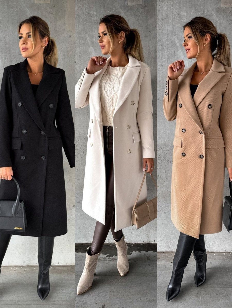 Cappotto Lungo Sartoriale da Donna Doppio Petto | Soprabito Elegante con Revers Classici