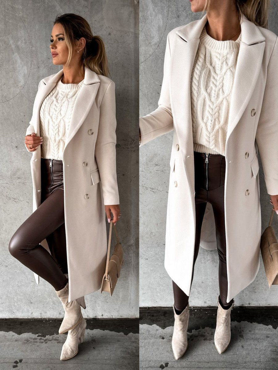 Cappotto Lungo Sartoriale da Donna Doppio Petto | Soprabito Elegante con Revers Classici