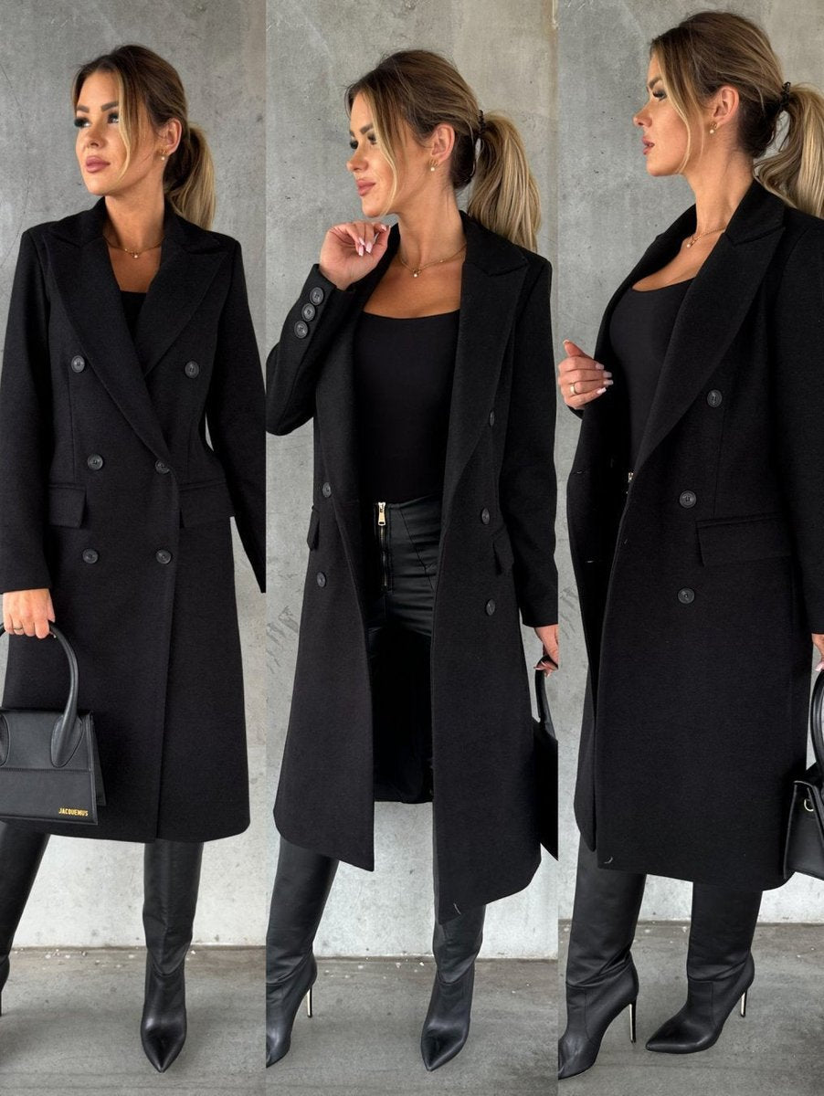 Cappotto Lungo Sartoriale da Donna Doppio Petto | Soprabito Elegante con Revers Classici