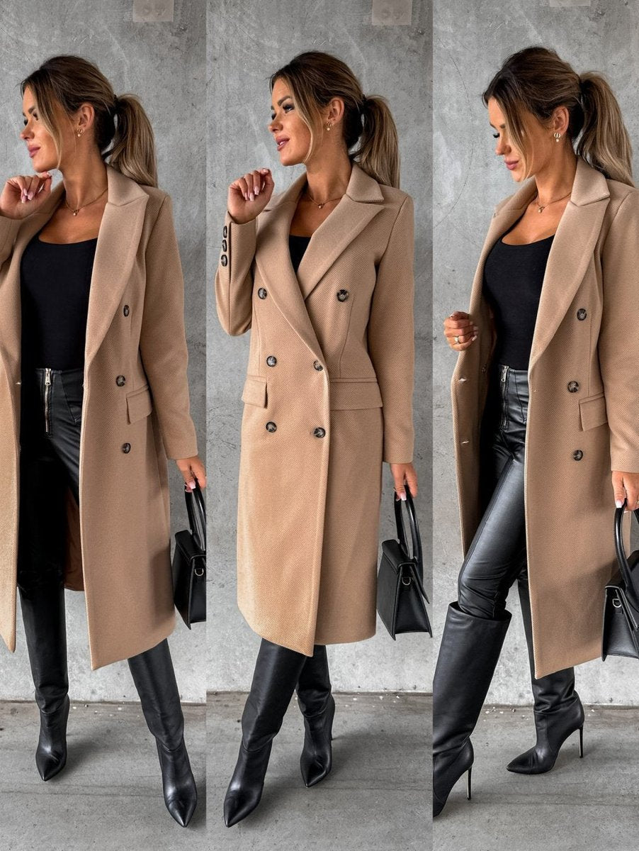 Cappotto Lungo Sartoriale da Donna Doppio Petto | Soprabito Elegante con Revers Classici
