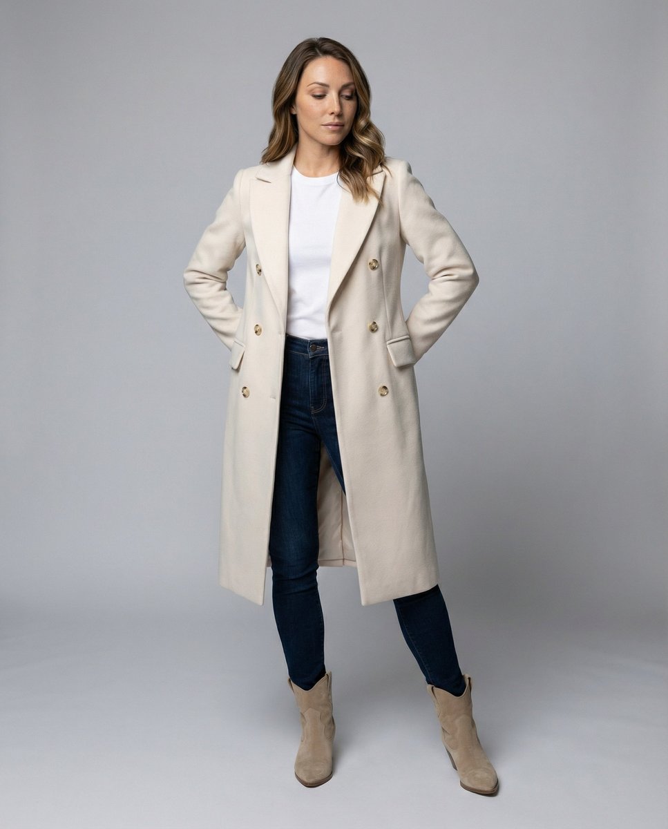 Cappotto Lungo Sartoriale da Donna Doppio Petto | Soprabito Elegante con Revers Classici