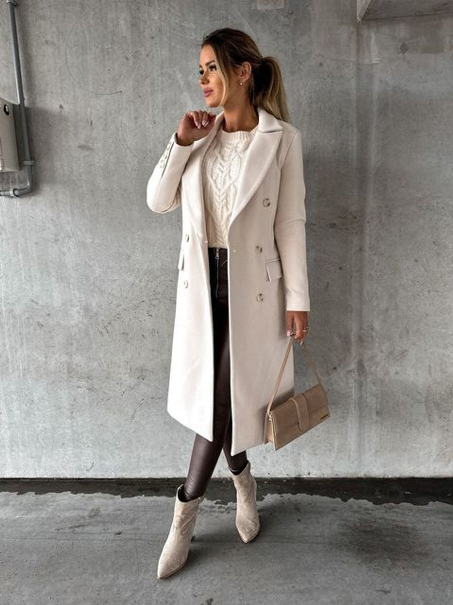 Cappotto Lungo Sartoriale da Donna Doppio Petto | Soprabito Elegante con Revers Classici