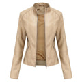 Giacca Biker da Donna in Similpelle con Collo alla Coreana | Giubbotto Moto Sagomato con Cerniera e Tasche Zip