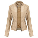 Giacca Biker da Donna in Similpelle con Collo alla Coreana | Giubbotto Moto Sagomato con Cerniera e Tasche Zip