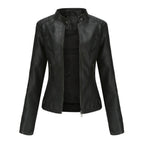 Giacca Biker da Donna in Similpelle con Collo alla Coreana | Giubbotto Moto Sagomato con Cerniera e Tasche Zip