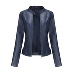 Giacca Biker da Donna in Similpelle con Collo alla Coreana | Giubbotto Moto Sagomato con Cerniera e Tasche Zip