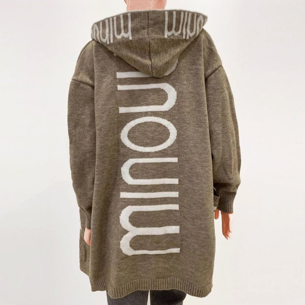 Cardigan lungo da donna con cappuccio in maglia aperta – Maglia morbida, calda e comoda con tasche