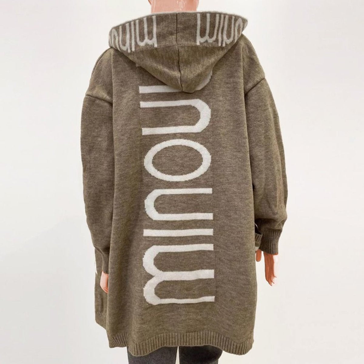 Cardigan lungo da donna con cappuccio in maglia aperta – Maglia morbida, calda e comoda con tasche