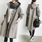 Cappotto Lungo da Donna con Cappuccio e Bottoni | Soprabito Oversize Antivento con Coulisse e Tasche