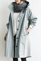 Cappotto Lungo da Donna con Cappuccio e Bottoni | Soprabito Oversize Antivento con Coulisse e Tasche