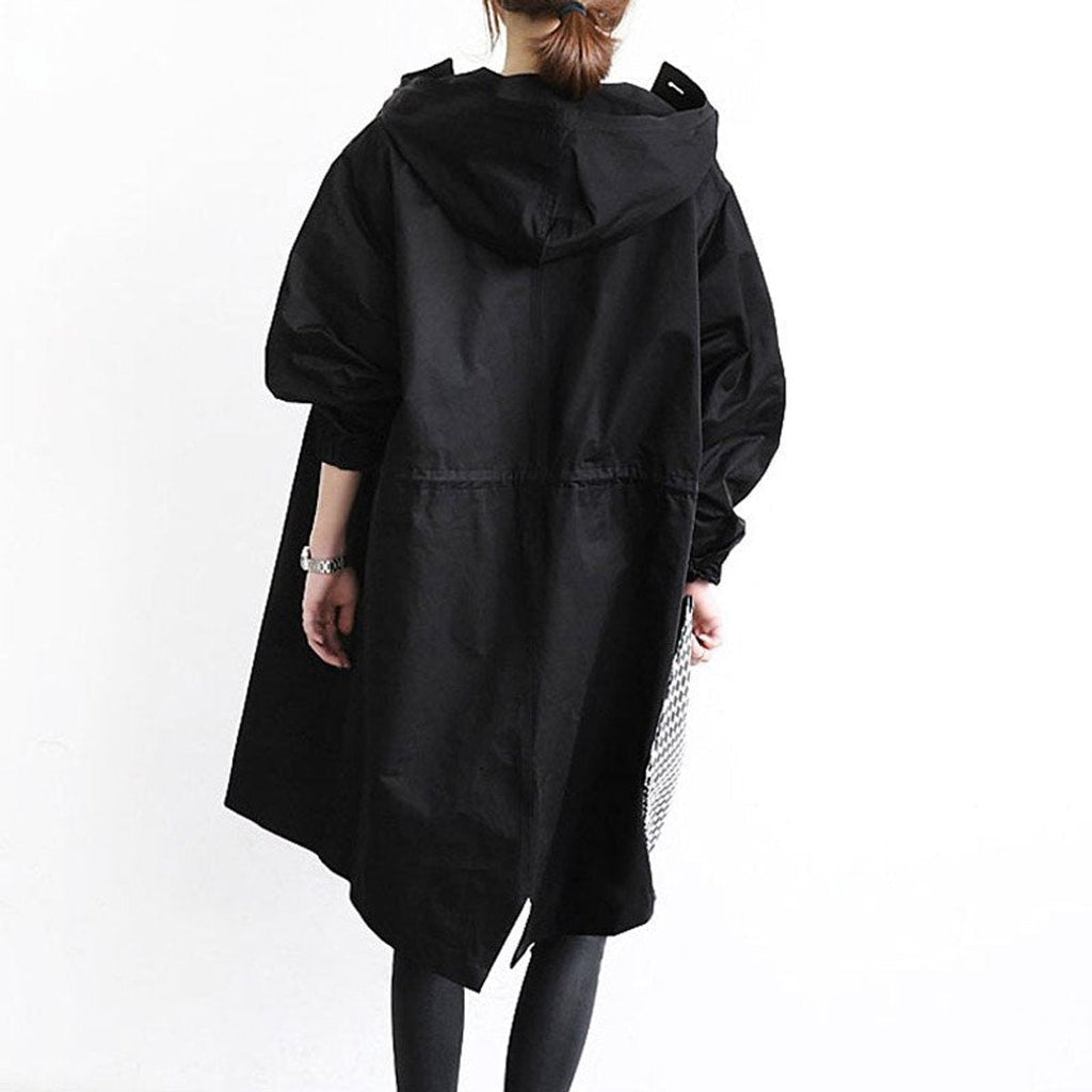 Cappotto Lungo da Donna con Cappuccio e Bottoni | Soprabito Oversize Antivento con Coulisse e Tasche