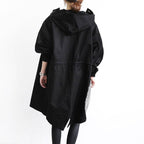 Cappotto Lungo da Donna con Cappuccio e Bottoni | Soprabito Oversize Antivento con Coulisse e Tasche