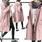 Cappotto Lungo da Donna con Cappuccio e Bottoni | Soprabito Oversize Antivento con Coulisse e Tasche