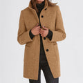 Cappotto da Donna Mezza Lunghezza con Collo Rialzato e Bottoni | Soprabito Invernale Dritto con Tasche Frontali